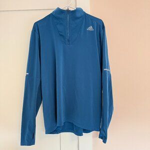 Adidas Quarter Zip Long Sleeve Running Tee Size M Blue Reflective Stripes Pocket